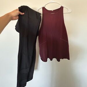 Lululemon Burgundy Tank Top and Black Leggings Set